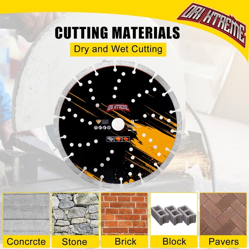 ORIXTREME 9 Inch Diamond Blade 3Pcs, Segmented General Purpose Blade Dry/Wet Cutting Concrete, Masonry, Brick, Block,7/8" Arbor - Image 4
